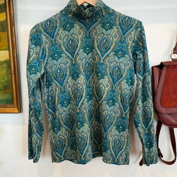 Vintage Bobbie Brooks Teal Paisley Mock Neck Top - Picture 4 of 6